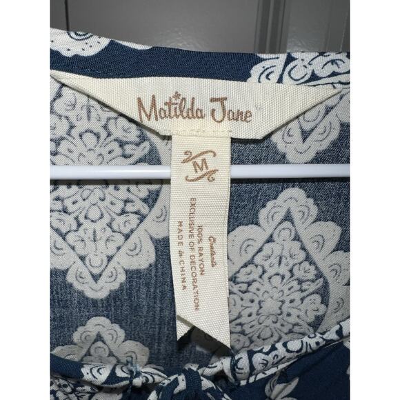 Matilda Jane Womens M On The Fringe Romper Navy and Pink Boho - Picture 2 of 12